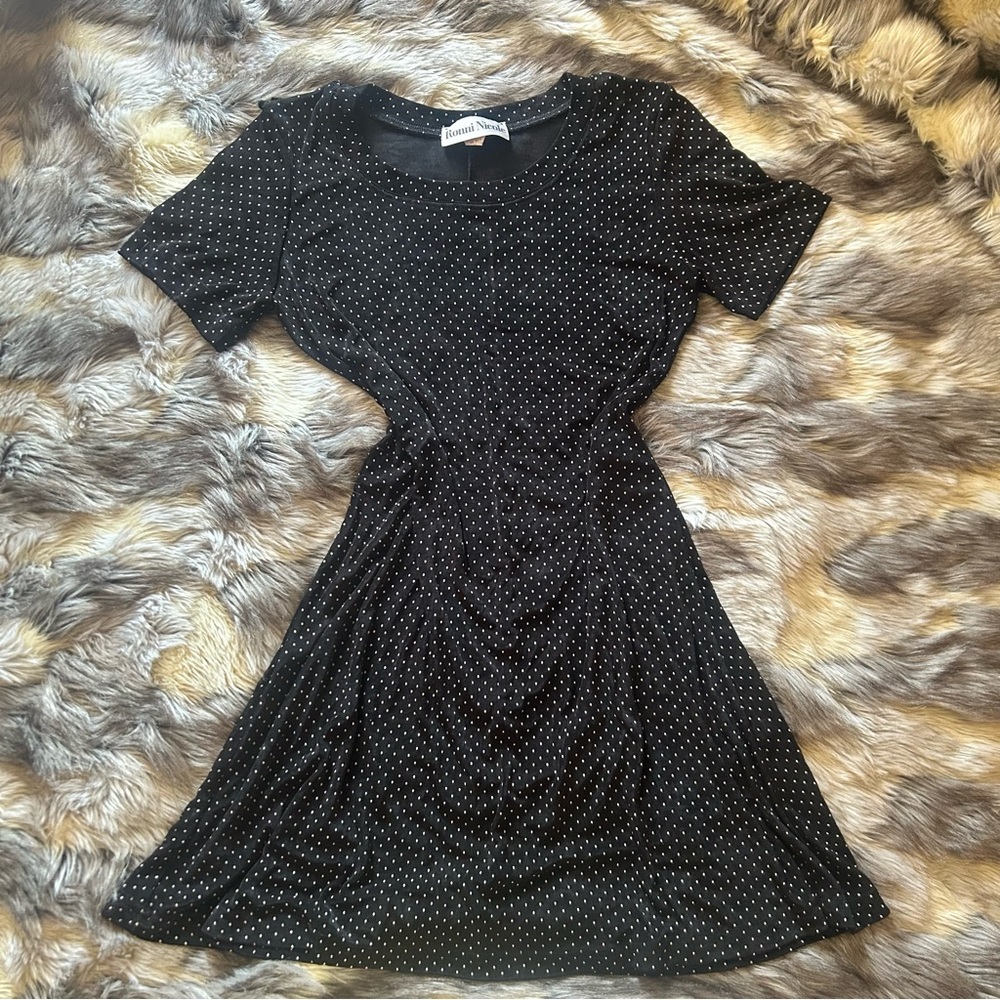 Ronni Nicole Black Polka Dot Midi Dress
